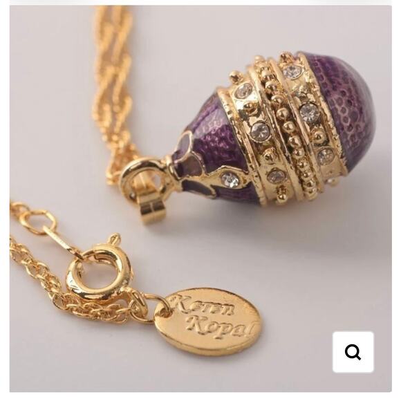 Purple & Gold Egg Pendant Necklace with Austrian Crystals by Keren Kopal - Picture 2 of 7